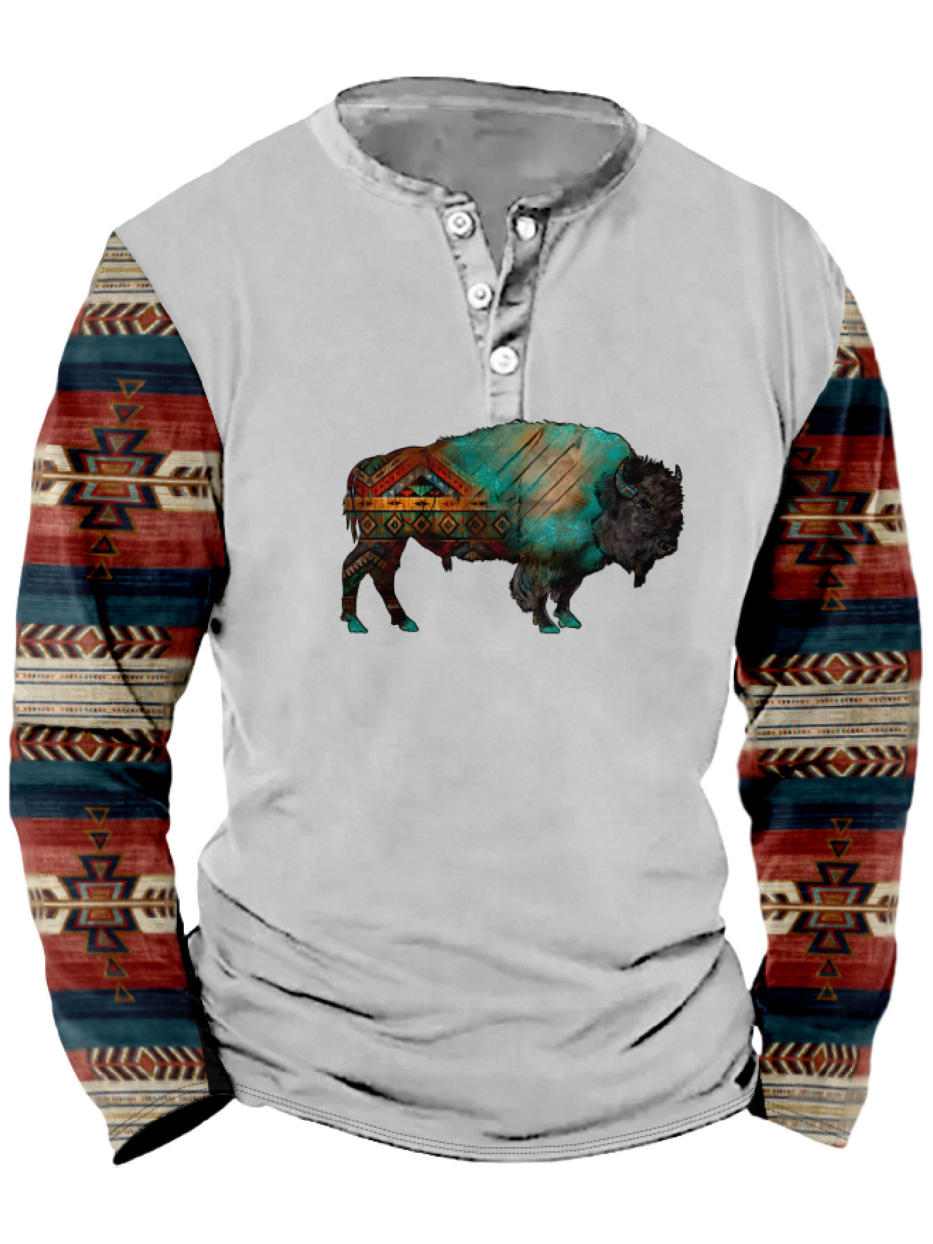 Summer Men's Digital Print 3-Button Henley Trendy Casual T-Shirt_viptrois.com