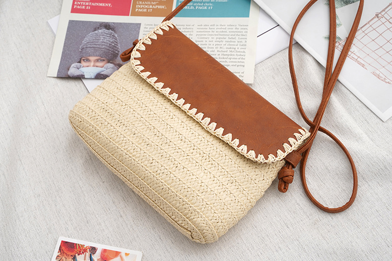 Women's Small Straw Color Block Vacation Flip Cover Straw Bag display picture 2