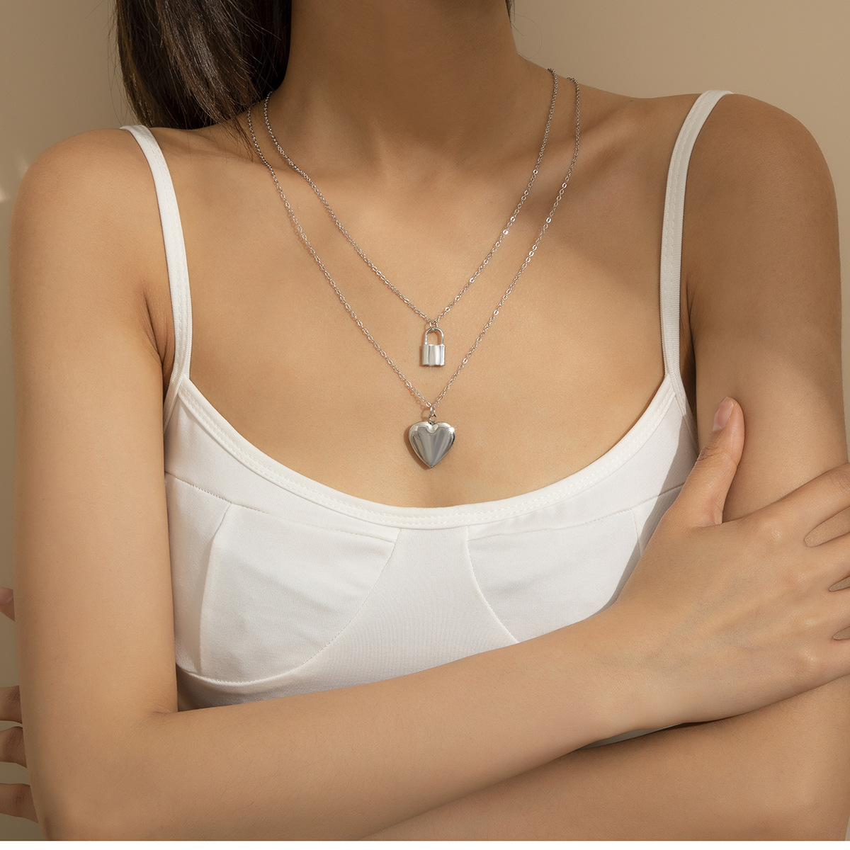 Fashion Alloy Heart Pendant Fine Chain Metal Lock Necklace display picture 2