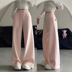 粉色运动裤女2025新款秋季休闲宽松垂感阔腿裤拖地直筒高腰卫裤子