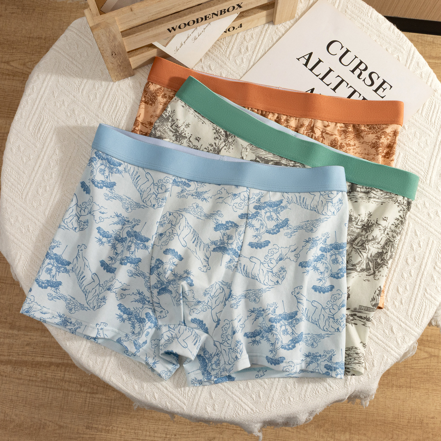 Explosión de la nueva ropa interior china de hombre algodón 7A, seda de morera antibacteriana, entrepierna transpirable y cómodas pantalones de cuatro hombres al por mayor