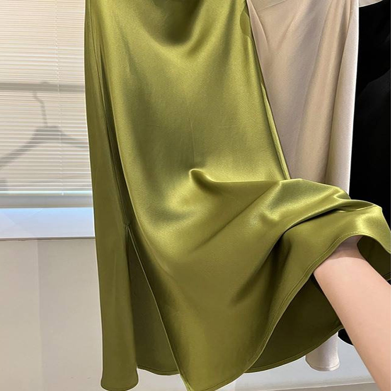 High-grade Dipped Acetic Acid Satin Skirt Women's Summer Mid-length Split Fishtail Skirt High Waist Slimming Hip Skirt High-grade Dipped Acetic Acid Satin Skirt Women's Summer Mid-length Split Fishtail Skirt High Waist Slimming Hip Skirt
