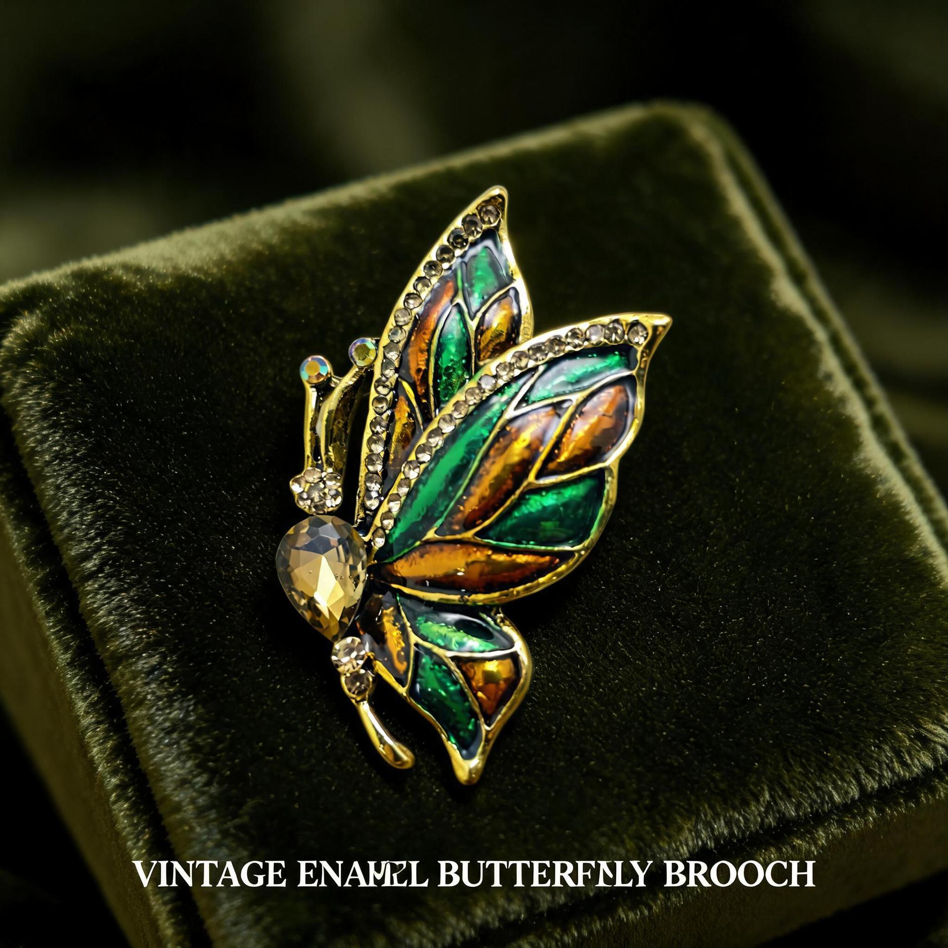 European and American high-end enamel-painted butterfly brooch for women, fashionable oil-drip inlaid with diamonds, high-end niche brooch wholesale