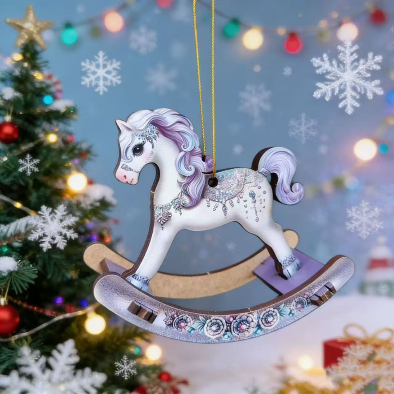 Colgante Navidad mecedor caballo ensamblado juguetes decoración de madera hecha a mano DIY árbol de Navidad con decoración para el hogar