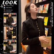 黑色小香风外套女秋季气质小众上衣修身毛衣长袖短款针织开衫外搭