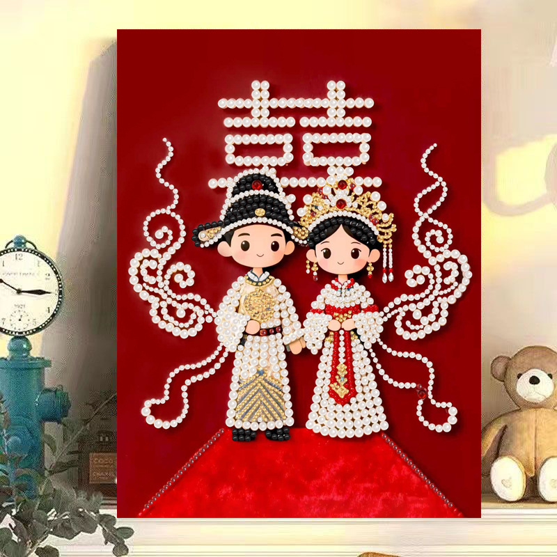 46c happily married / Comes with glue [30* 40cm nailed solid wood inner frame] + pearls + dotting pen + diamond plate + jelly glue