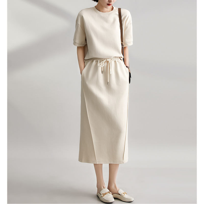 Sports Casual Lazy Suit Soft Air Cotton Short Sleeve Top Split Skirt