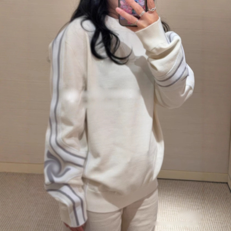 2025 New Autumn and Winter Letter Stripesd Jacquard Sweater Casual Loose Fashion Knitted Long-Sleeved Men's and Women's Trendy