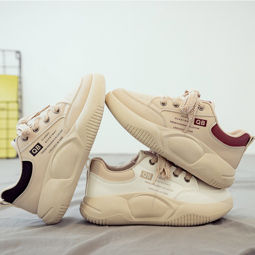 2024 Spring White Shoes Women's Shoes New Internet Celebrity Thick-soled Height-increasing Shoes Soft-soled Casual Mom Shoes Spring and Autumn