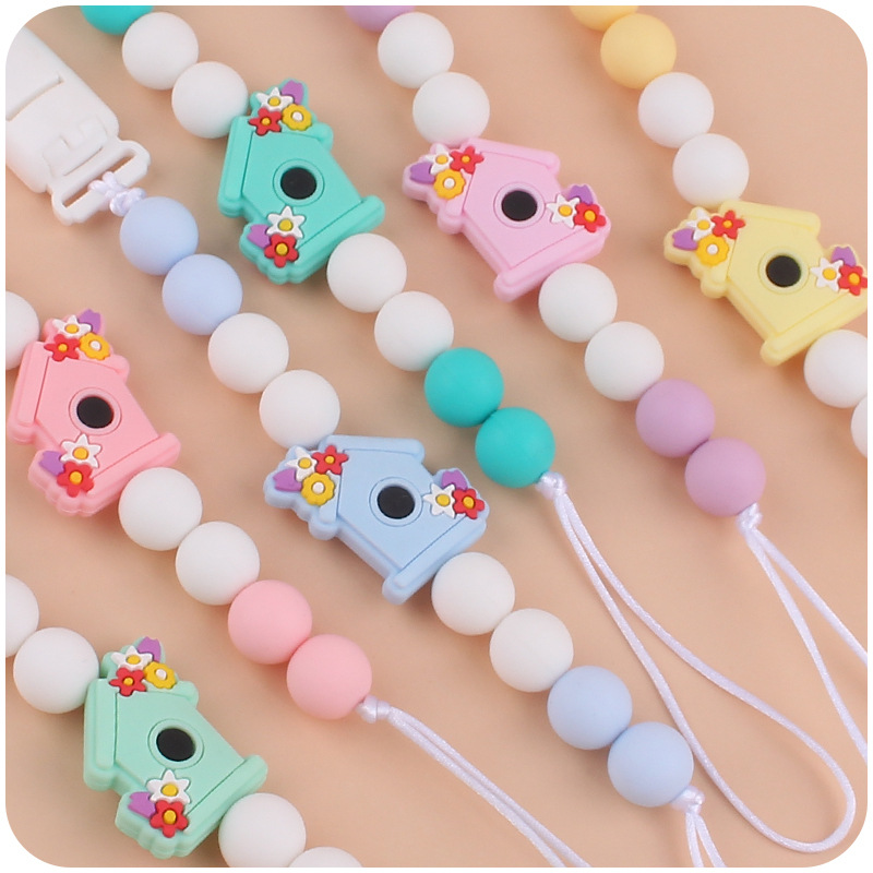 Nuevo bebé suministros chupete cadena creativa dibujos animados invernadero silicona bebé mordedura molar anti-gota cadena