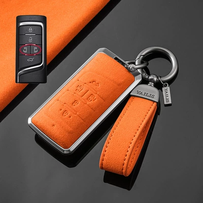 Car key bag – Buckle - trumpchi-a-tarnish-aluminum-alloy-orange-suede-hand-rope-buckle