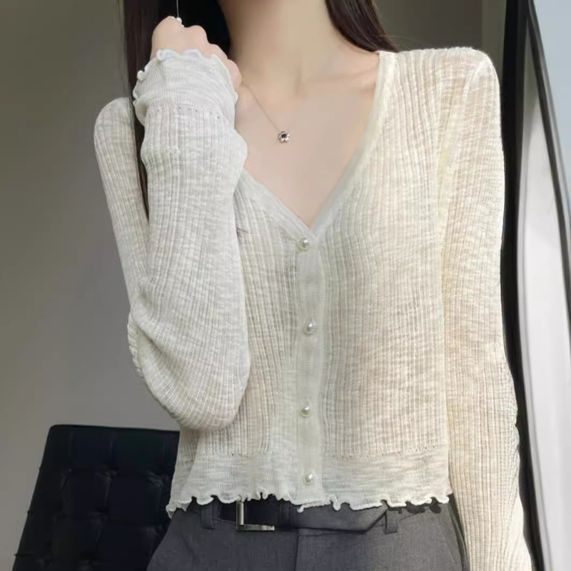 Sun Protection Cardigan Jacket for Women, Thin Style, 2026 New Summer Short White Top, Ice Silk Knit Small Shawl Outerwear