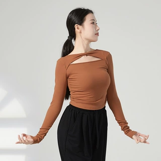 现代舞练功服长袖螺纹舞蹈服上衣女形体服春夏中国古典舞