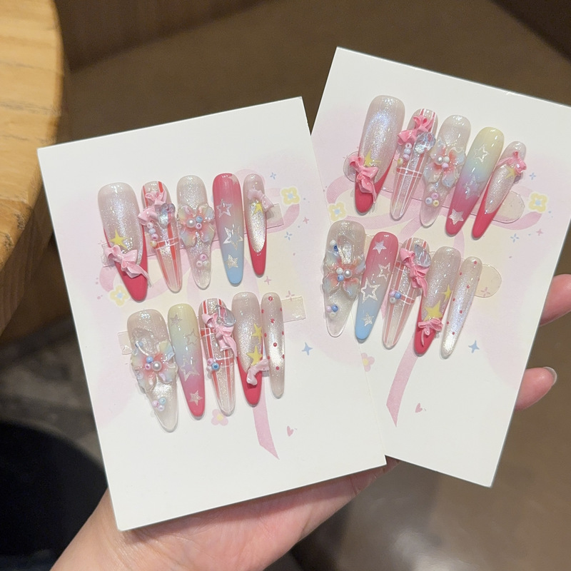 Extremely Elaborate Carved Design Summer Handmade Wearable Nails, Premium Mid-Length Style, Complexion-Enhancing Nail Art, Fake Nail Patches