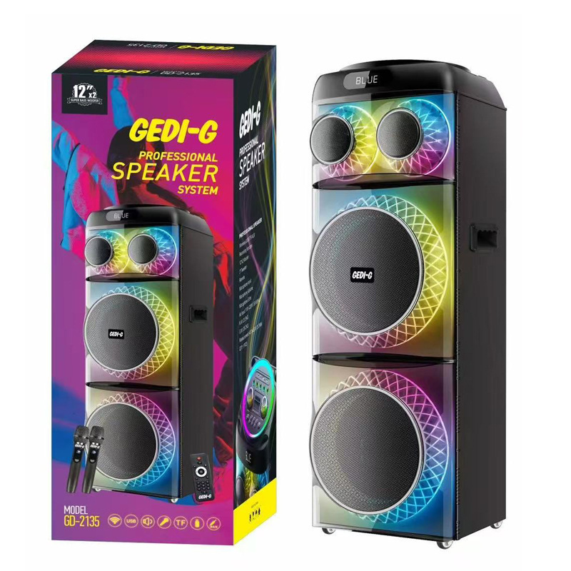 ダブル 12inch スクエアダンスオーディオ Bluetooth スピーカー屋外カラオケワイヤレスマイク 80W ハイパワーパフォーマンスモバイルスピーカー|undefined