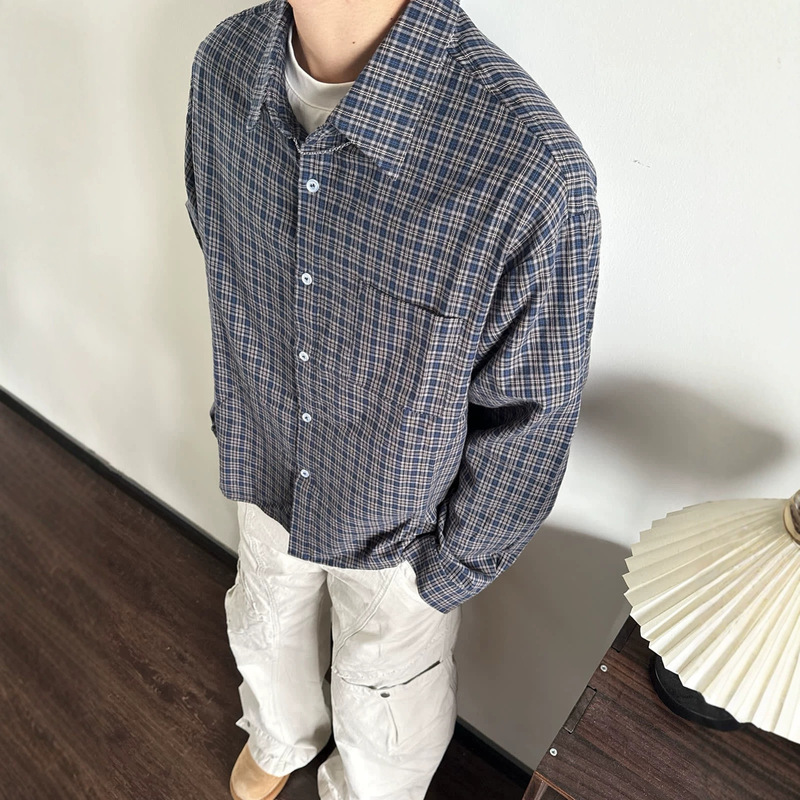 American retro casual plaid shirt, versatile for commuting, loose fit for both men and women, long-sleeved shirt for spring and autumn, high-end jacket