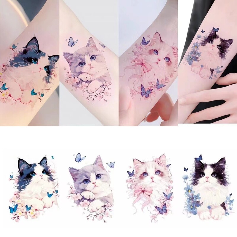 Butterfly Cute Cat Tattoo Sticker Color Waterproof Angel Cat Lasting Fresh Ins Style Arm High Color Value Cartoon Butterfly Cute Cat Tattoo Sticker Color Waterproof Angel Cat Lasting Fresh Ins Style Arm High Color Value Cartoon