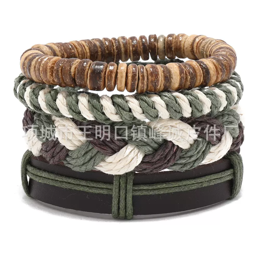 亚马逊手链韩版学生潮手串网红套装手链民族套装 绿色编织手环