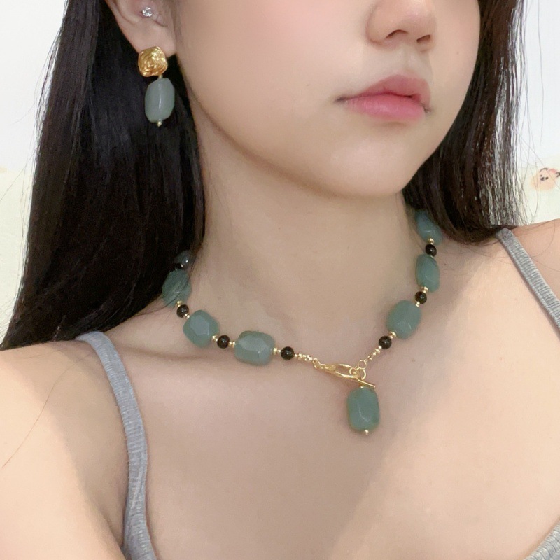 Plating Design Vintage Style Classic Style Geometric Natural Stone Copper Earrings Necklace In Bulk