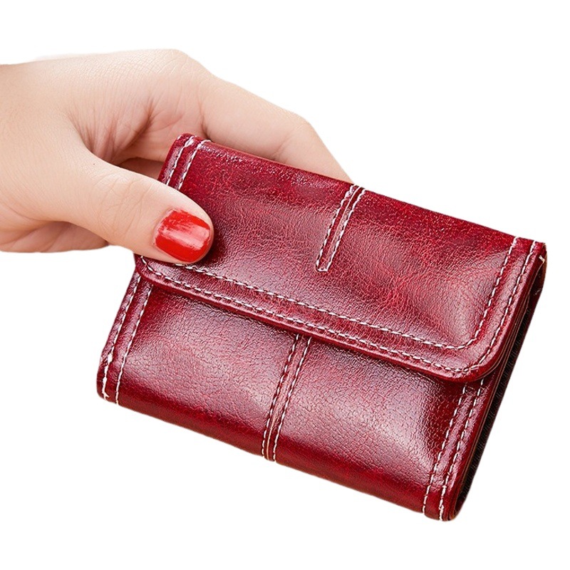 Women Wallet Cross-border Retro Oil Wax Leather European and American Multi-card Organ Mini Card Bag Women's Coin Purse