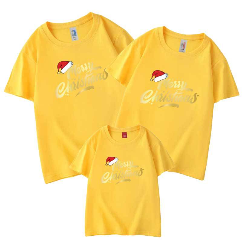 2022 Sombrero de Navidad Día de Año Nuevo feliz padre-hijo Camiseta de manga corta al por mayor verano Algodón fino ropa para niños transfronteriza europea y americana