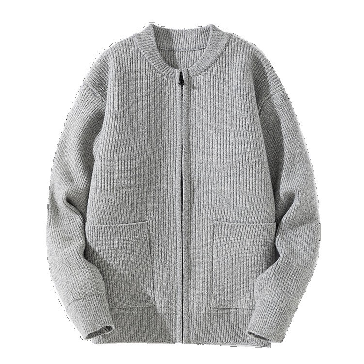 Cardigan de color sólido transfronterizo con cremallera, chaqueta de punto, moda japonesa, suéter casual de color sólido suelto