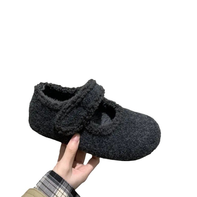 Autumn Winter Warm Fleece-Lined Mary Jane With Skirt, Height Increasing Flats, Cotton Shoes, Wool Material Soft Sole_vogvips.com
