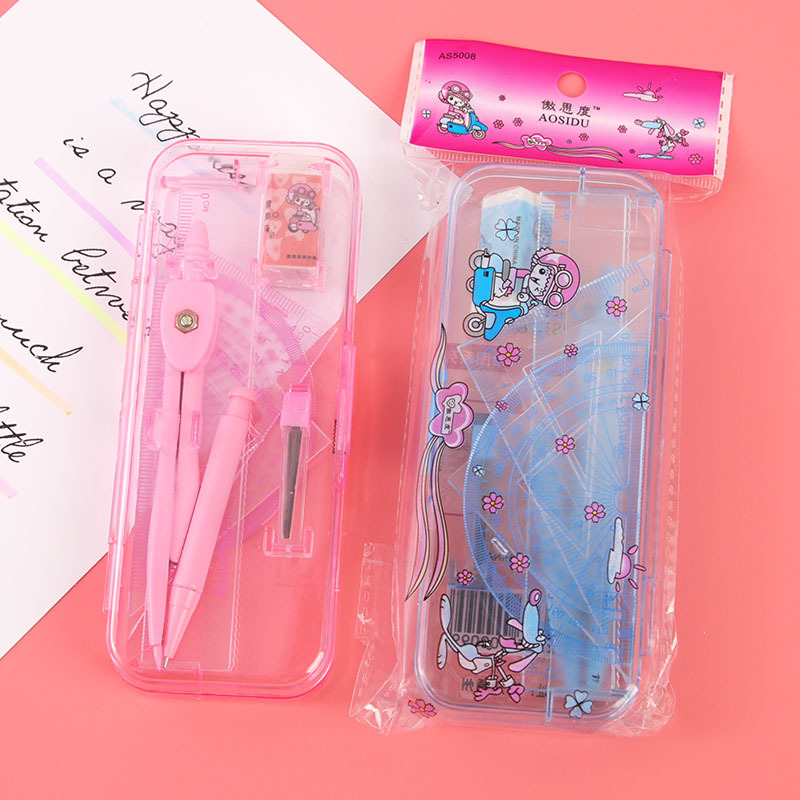 Student supplies metal compass set geometric drawing triangle ruler 7-piece stationery set wholesale
