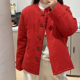 2025冬季新款复古中式盘扣立领棉衣女国风宽松加棉保暖棉服外套