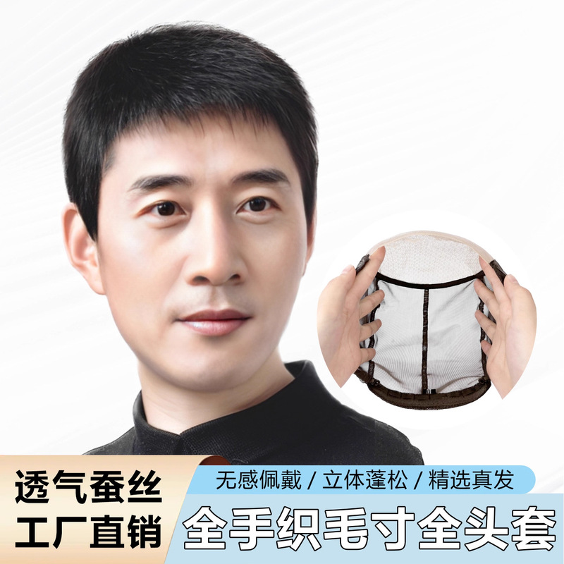 Men's Full Wig for Middle-Aged and Elderly, Hand-Woven Real Hair, Short Hair, Covering White Bald Head, Classy Breathable Men's Wig Men's Full Wig for Middle-Aged and Elderly, Hand-Woven Real Hair, Short Hair, Covering White Bald Head, Classy Breathable Men's Wig