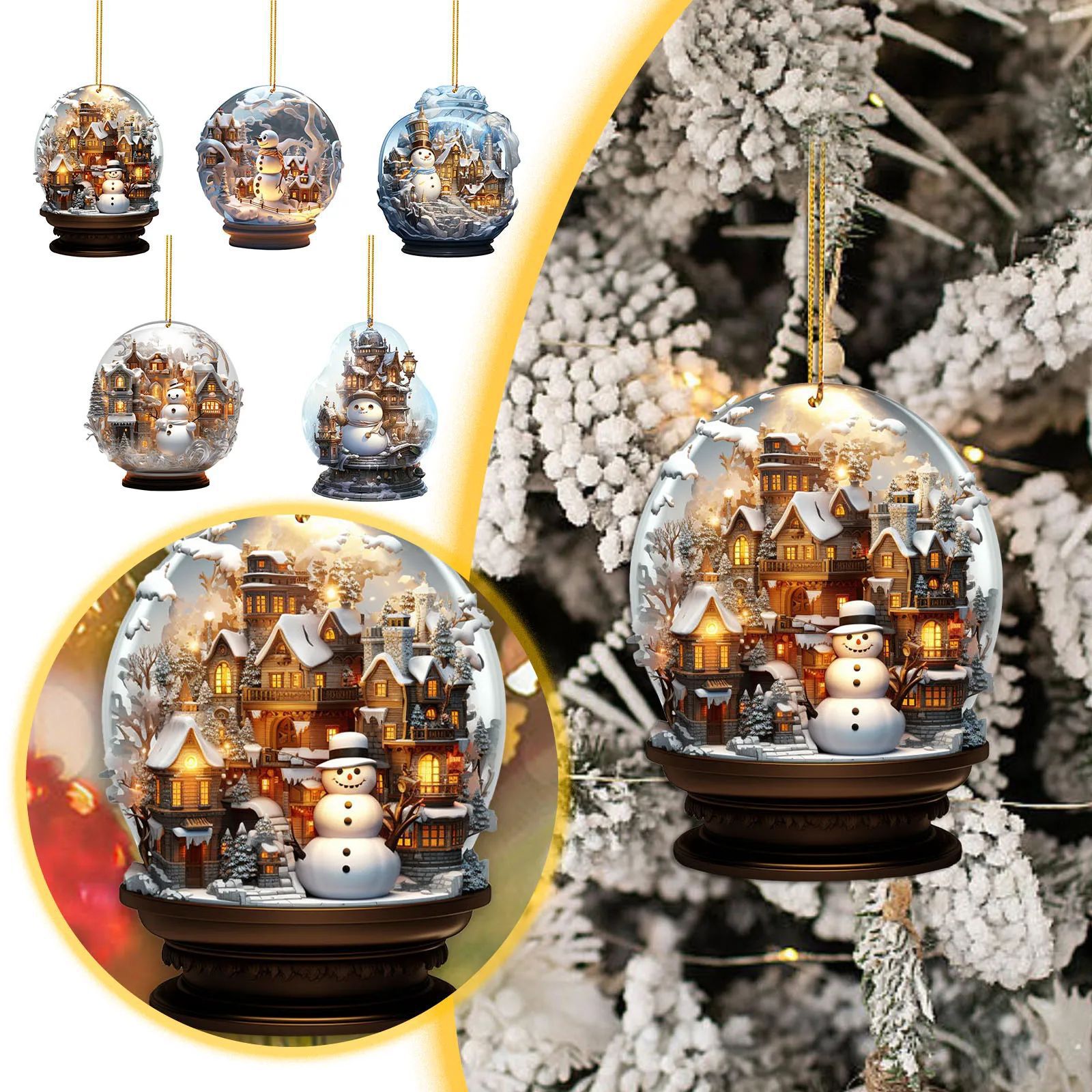 Navidad muñeco de nieve 2D acrílico bolas de vidrio adornamiento estilo único copo de nieve decoración hermosa esfera colgante colgante