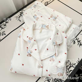 冬季新款海岛绒小熊睡衣女 法式可爱风可外穿女士家居服套装批发