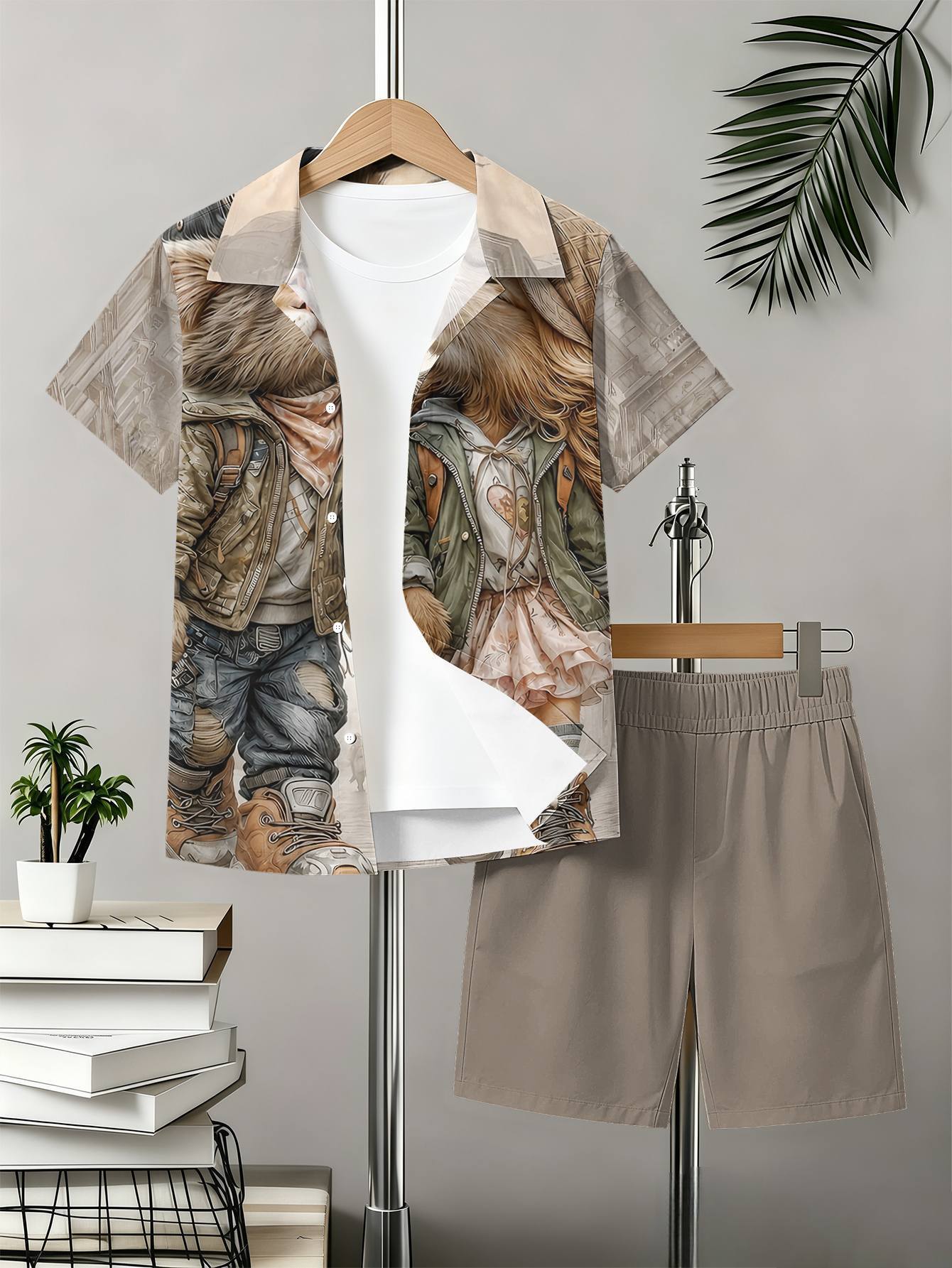 Zomer set voor jongens met overhemd en shorts met 3d print_voghion.com