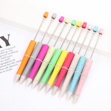 新款环保麦秸秆串珠笔 创意diy可串珠多色小麦秸杆材质圆珠笔现货