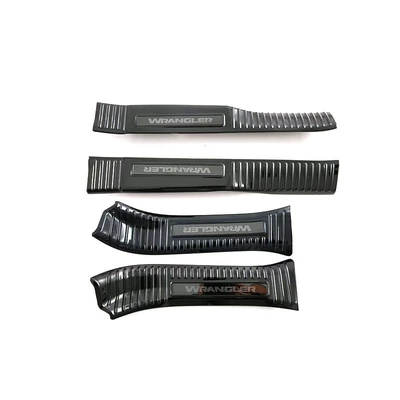 Dekorativ pedal başlıqları JL stainless steel threshold strip - 4-pieces-of-inner-threshold-strips-stainless-steel-black-titanium-brushed-fisejp-suitable-for-wrangler