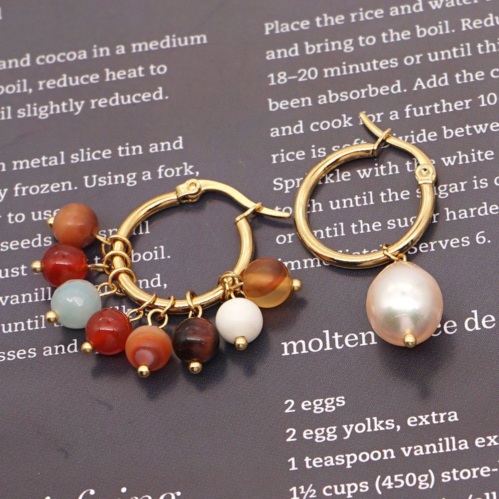 Boucles D&#39;oreilles Perles Naturelles Agate Couleur Rétro display picture 1