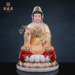 Malay Guanyin Sitting on a Lotus, Avalokiteshvara Buddha Statue, Imitation White Marble Nanshan Guanyin Bodhisattva, Mercy Daoist