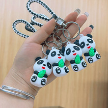地推禮品卡通新款抱竹小熊貓鑰匙扣創意掛件熱銷禮品PVC軟膠熊貓