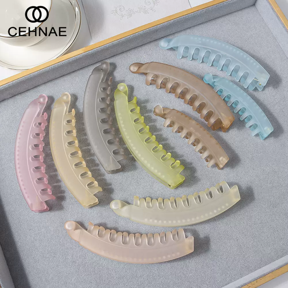 日韩香蕉夹裸夹发饰透明磨砂扭扭夹香蕉夹手工diy底夹带齿马尾夹