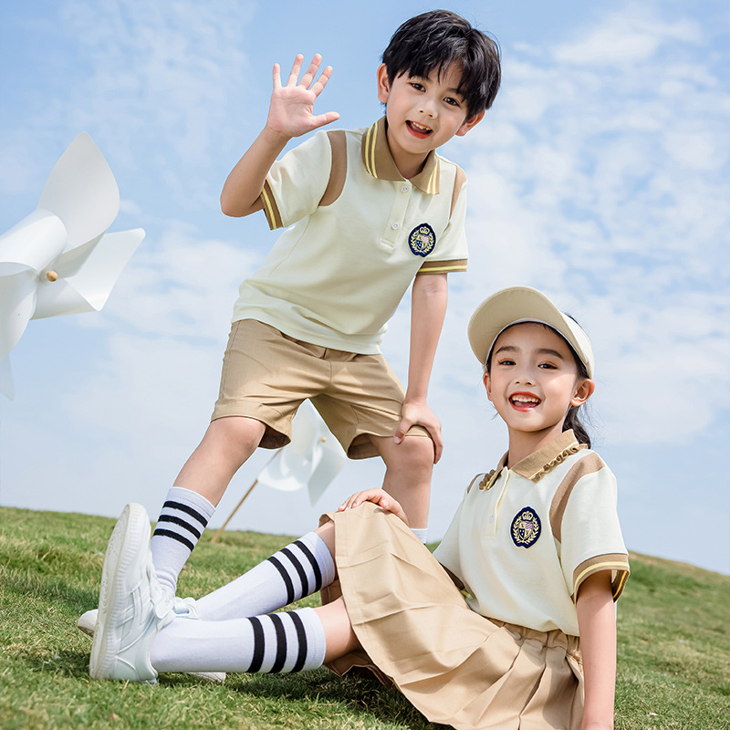 Children's summer uniform, kindergarten and primary school sports uniform, short-sleeved school uniform, graduation photo, college style, children's summer school uniform