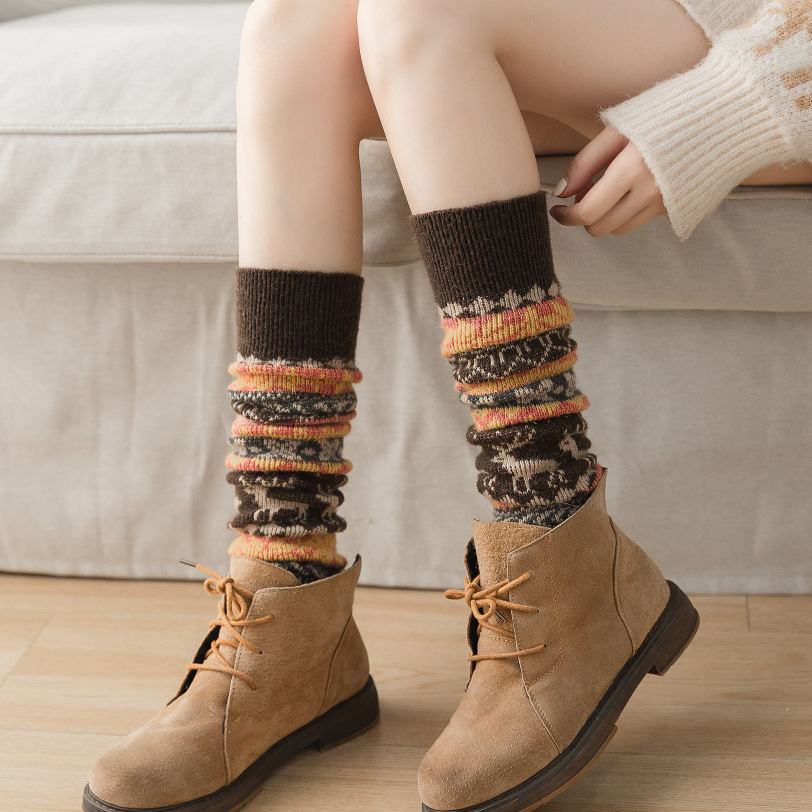 小鹿雪花長筒襪過膝高筒襪護腿套兔羊毛保暖襪子堆堆襪套JK潮襪女