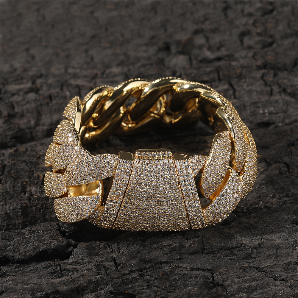 Collier homme plaqué or 24 mm, style hip-hop cubain, orné de zircon et de cuivre, fusionnant les bijoux européens et américains._voghion.com