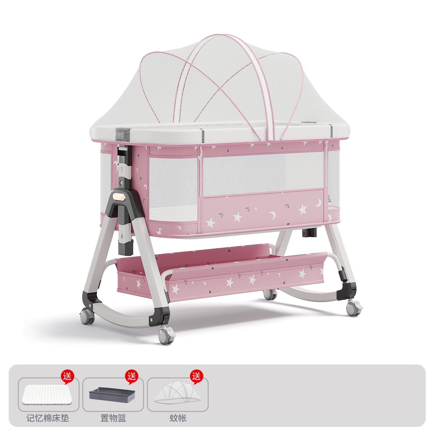 Cama para bebés, cama de cuna para recién nacidos, cama de empalme grande, cama móvil portátil plegable multifuncional 2 en 1