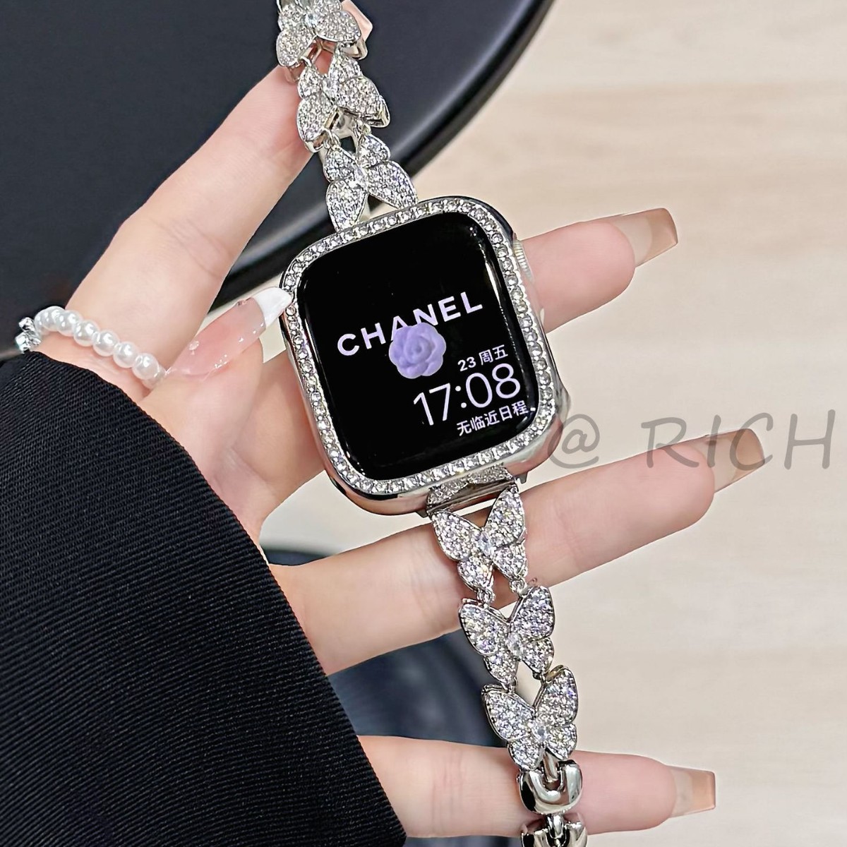 Suitable for Apple Watch Iwatchs10 Strap Butterfly Applewatch Phantom Zircon Ins Female S987 Metal