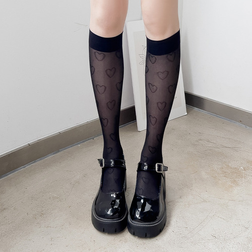 Summer stockings Lolita love black silk calf socks jk women's thin Japanese stockings and knee high socks manufacturer batch