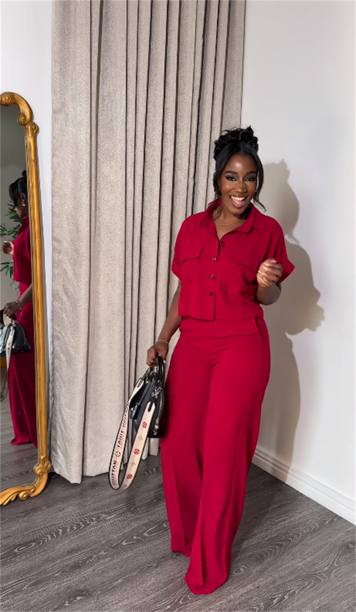 Holiday Daily Women's Casual Solid Color Polyester Button Pant Co-ord Set Pants Sets display picture 19