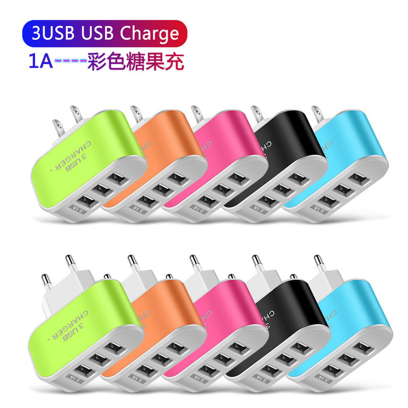 3Usb Candy Charger Led Light-Emitting Mobile Phone Charging Head Smart Multi-Port USB Charger Travel Charging Wholesale