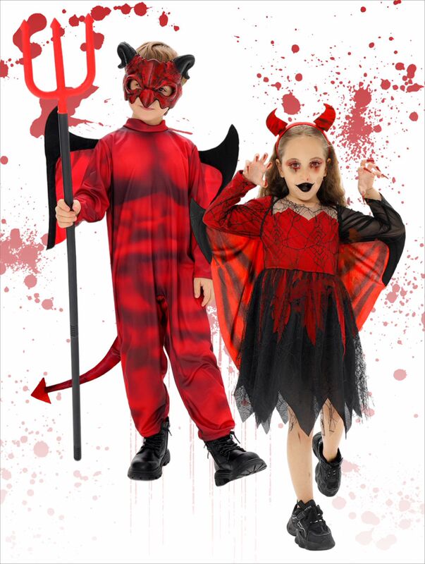 【新商品】国境を越えた人気のハロウィンコスチューム、子供用コスチューム、蜘蛛の巣、コウモリのマント、プリーツ魔女帽子|undefined