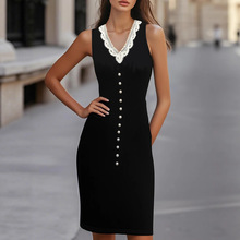 欧美跨境亚马逊法式赫本风黑色蕾丝拼接新款高级感气质女式连衣裙