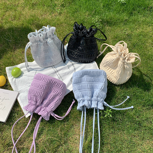 New Korean Bucket Bag for Women Drawstring PU Soft Leather Shoulder Bag for Women Large Capacity Personalized Trendy Creative Pleated Bag